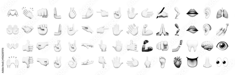 Fototapeta premium Set of Halftone Hand Gestures and Body Parts Icons Vector Isolated