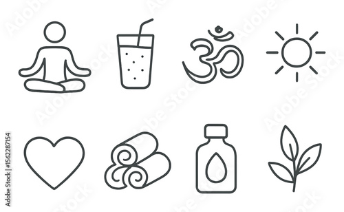 Wellness and relaxation icons set – outline, health and mindfulness symbols
