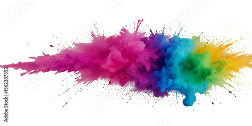 Vector abstract colorful rainbow paint and colorful cloud smoke powder explosion isolated on transparent wide panorama background.	