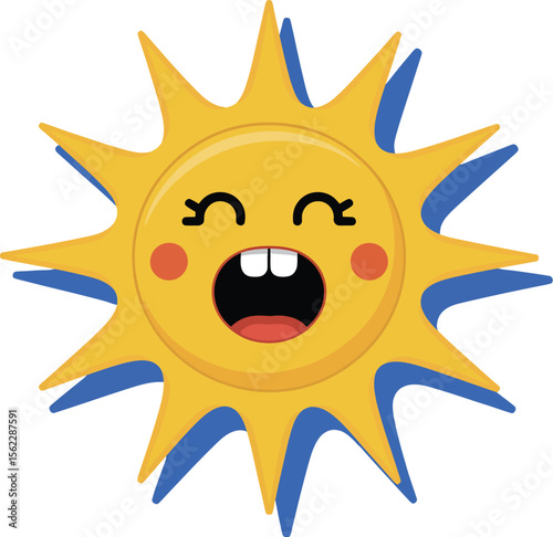 Cute cartoon sun vector illustration summer sunshine sunny day happy face bright yellow sunburst design