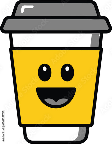 Cute coffee cup cartoon vector illustration graphic design coffee to go smiling face takeaway drink  char