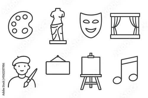 Art festival outline icons set – creative, culture and performance design elements