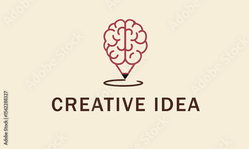 "Creative Idea Logo with Pink Brain on Pencil Tip - Innovation & Education