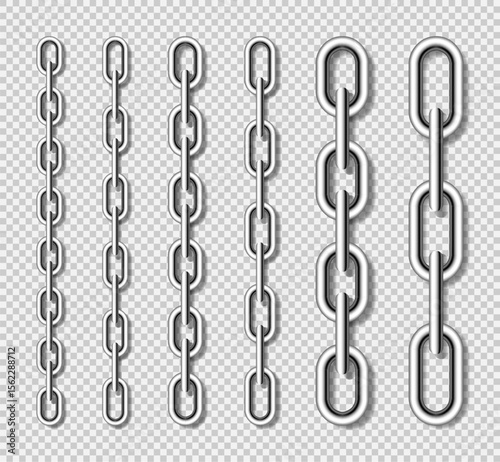 Set of Metallic Chain Links Vector Isolated on Transparent Background