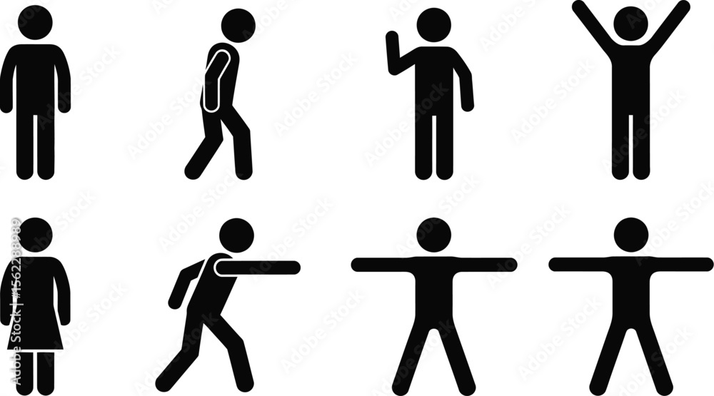 Obraz premium Stick figure poses vector illustration set of people in different actions