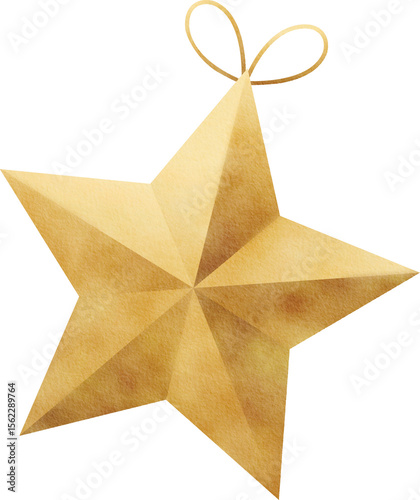 Watercolor gold star Christmas ornament illustration for Christmas decoration