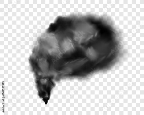 Dense Black Smoke Cloud Vector Isolated Transparent Effect