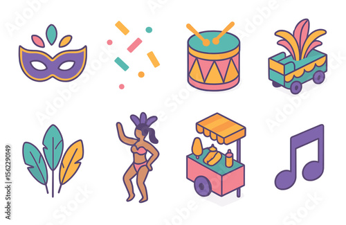 Carnival icons set – outline, festival and celebration symbol collection