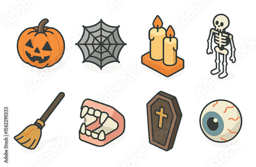 Halloween icons set – 3d spooky, festive, ghoulish symbols for seasonal designs