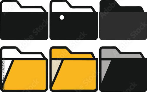 Minimalist Vector Folder Icons in Multiple Color Styles – Document Organizer Symbol Set