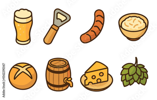 Oktoberfest icons set – flat, festival and beer celebration symbols