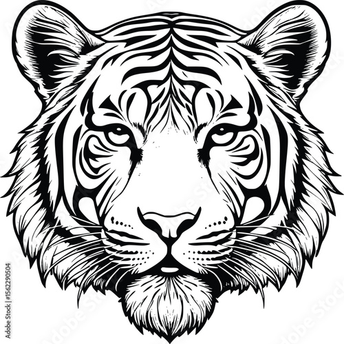High detail flat vector icon of a tiger head line art 