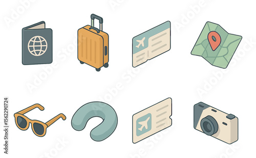 Travel and vacation 3d icons set – journey, trip symbols for planning and adventure