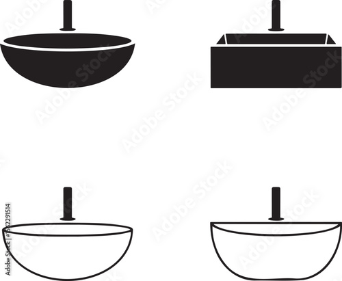 Wash Basin silhouette & Outline set vector illustration isolated On Transparent Background