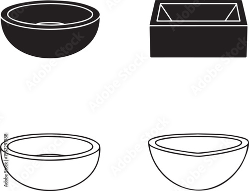 Wash Basin silhouette & Outline set vector illustration isolated On Transparent Background
