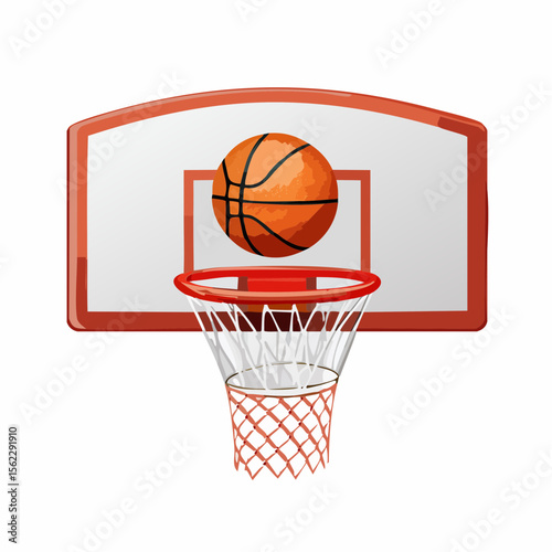 Basketball hoop – with a ball caught in the net
