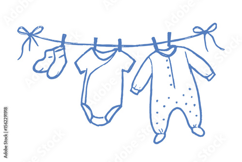 Baby clothes on line sketch minimal style vector illustration