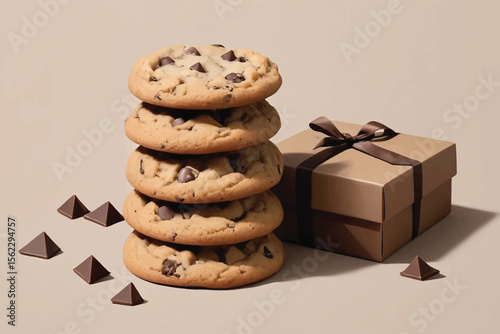 Stack of Chocolate Chip Cookies in a Brown Box