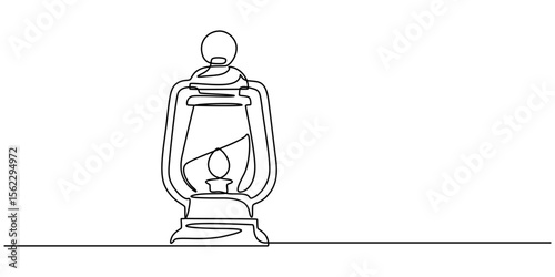 Abstract vintage kerosene lamp or lantern , continuous one line art hand drawing sketch, Kerosene lantern one line continuous. Line art paraffin lamp. Hand drawn vector art,  Camping backpack vector.