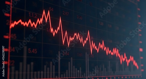 Red line graph depicts a sharp market downturn, showing significant financial decline.