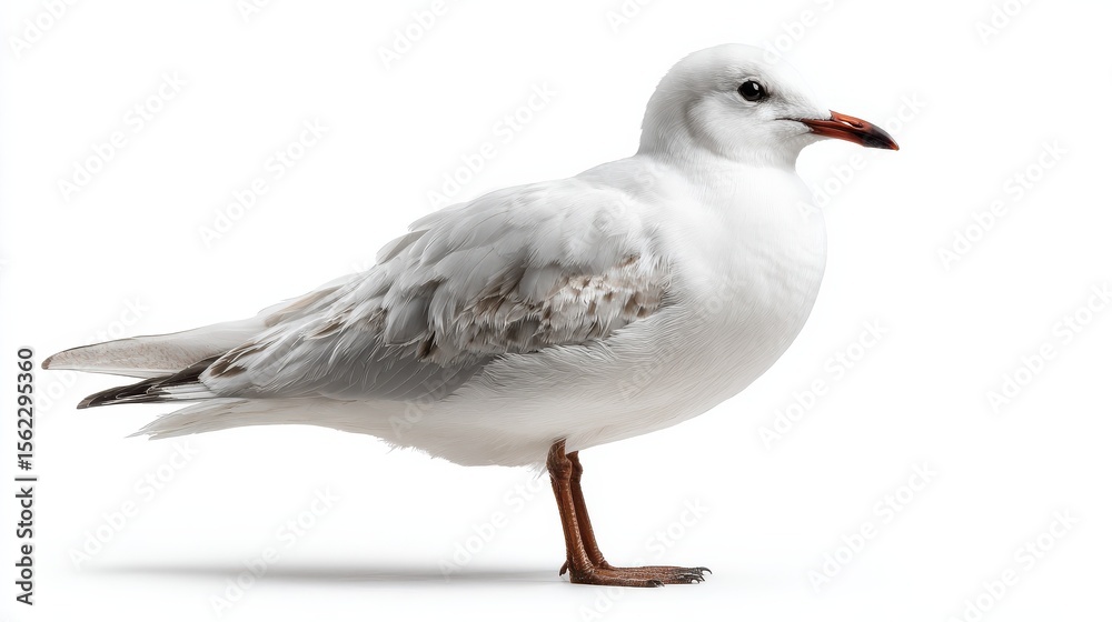 Obraz premium Natural white seagull isolated on a white background, aquatic animal.