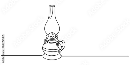 Abstract vintage kerosene lamp or lantern , continuous one line art hand drawing sketch, Kerosene lantern one line continuous. Line art paraffin lamp. Hand drawn vector art,  Camping backpack vector.
