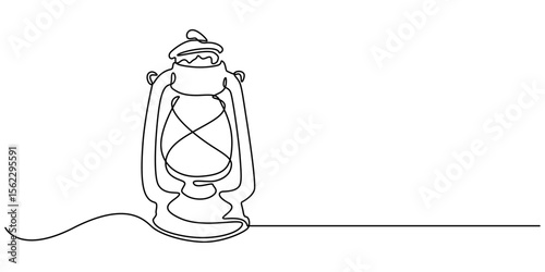 Abstract vintage kerosene lamp or lantern , continuous one line art hand drawing sketch, Kerosene lantern one line continuous. Line art paraffin lamp. Hand drawn vector art,  Camping backpack vector.