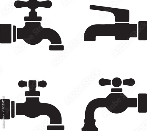 Water Tap silhouette set vector illustration isolated On Transparent Background