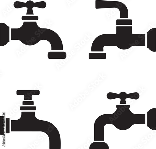 Water Tap silhouette set vector illustration isolated On Transparent Background