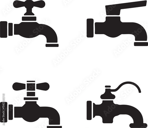 Water Tap silhouette set vector illustration isolated On Transparent Background