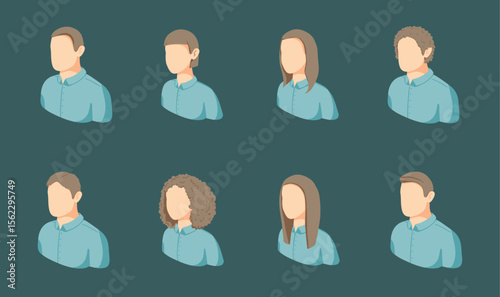 Isometric business avatars. Faceless icon for profile. Female and male portraits for avatars