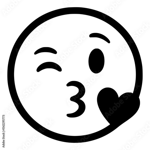 Black and white kiss emoji blowing kiss with heart isolated
