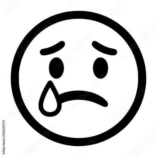 Simple Black and White Sad Crying Emoji Isolated Illustration
