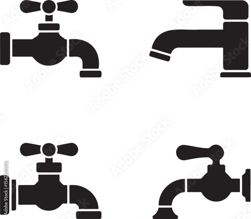 Water Tap silhouette set vector illustration isolated On Transparent Background