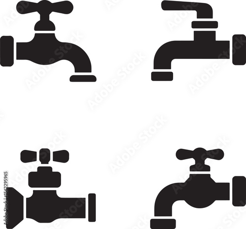 Water Tap silhouette set vector illustration isolated On Transparent Background