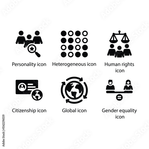 Personality, Heterogeneous, Human rights, Citizenship, Global, Gender equality icon