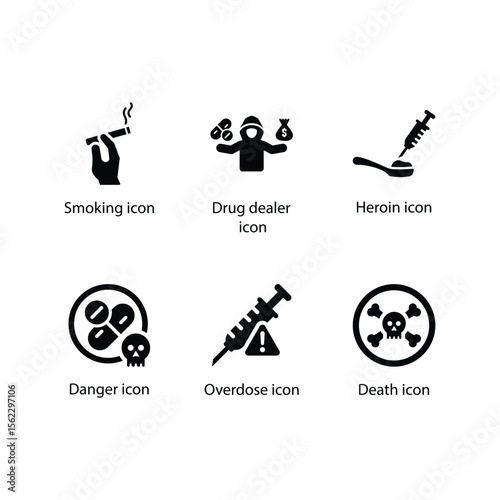 Smoking, Drug dealer, Heroin, Danger, Overdose, Death icon