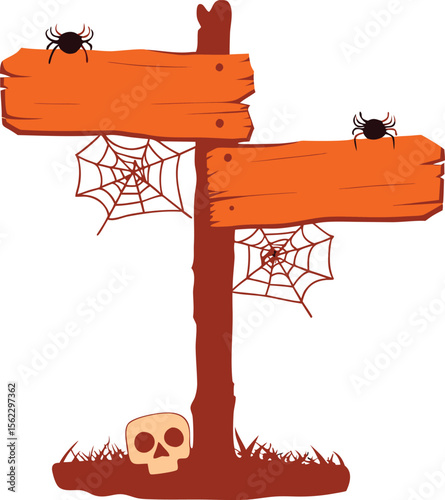 Halloween Wooden Sign Stock Illustrations and Halloween sign board vector isolated on white background. 