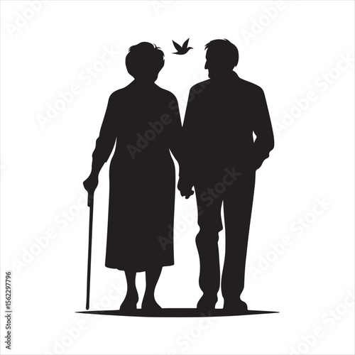 elderly couple vector silhouette clip art collections.