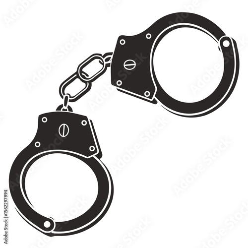 Black and White Handcuffs Illustration on White Background
