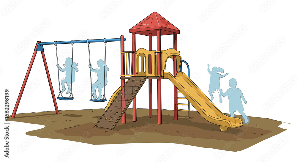 Fototapeta premium Ghosts playing on a playground with swings and a slide