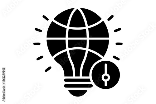 Global Innovation Icon – Light Bulb with Globe and Clock Symbol