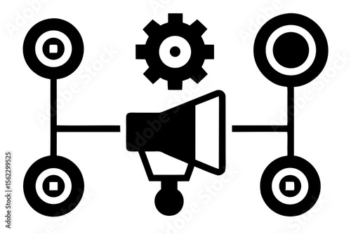 Marketing Automation Icon – Digital Promotion System and Communication Gear Symbol