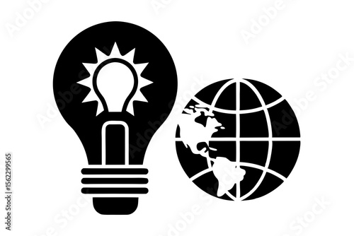 Global Innovation Icon – Lightbulb with World Globe Symbol for Ideas and Technology