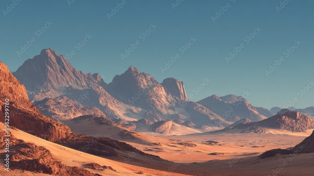 Fototapeta premium A computer generated desert scene with mountains in the background