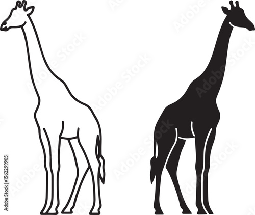 Giraffe Silhouette and Outline for Safari and Zoo Logo