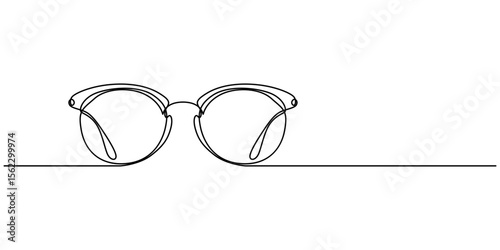 Glasses icon continuous one line drawing, Continuous line drawing of glasses. One line of eyeglasses. Eyeglasses minimalist continuous line art. Editable outline, One line eyeglasses icon vector back.