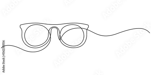 Glasses icon continuous one line drawing, Continuous line drawing of glasses. One line of eyeglasses. Eyeglasses minimalist continuous line art. Editable outline, One line eyeglasses icon vector back.