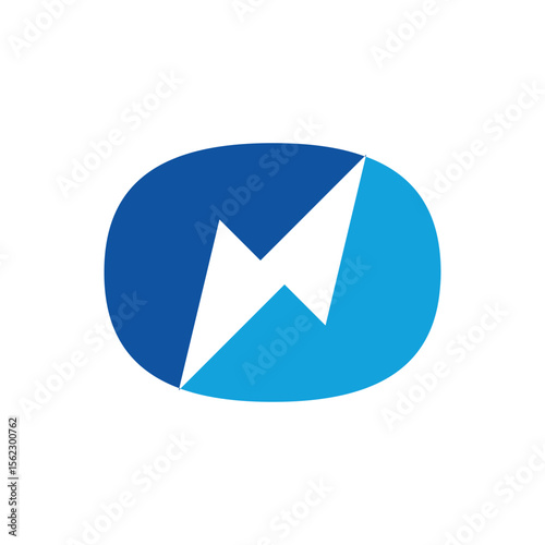 A dynamic oval logo with a white lightning bolt cutting across two shades of blue, symbolizing energy, speed, or connection