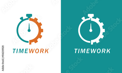 "Timework Logo with Stopwatch and Gear Cog Combination - Efficiency & Productivity"